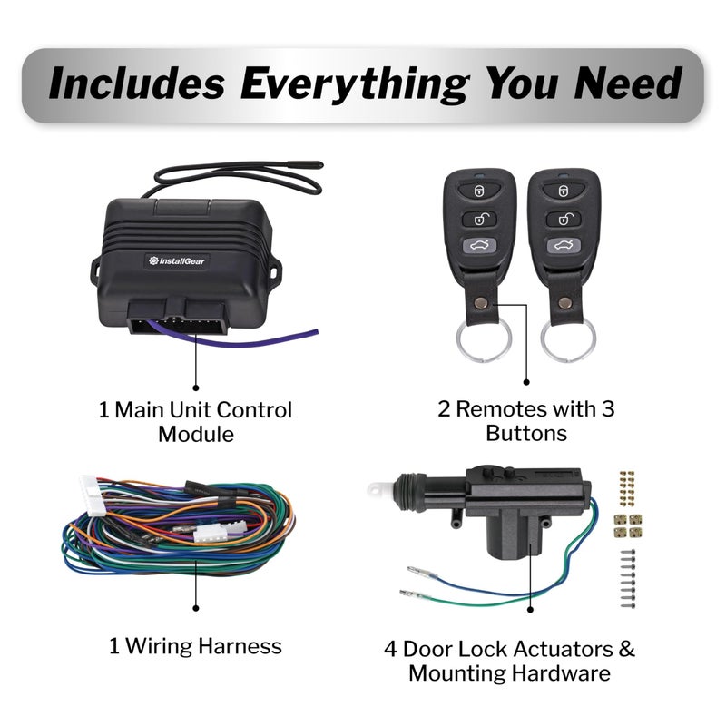 InstallGear Keyless Entry System With Two 3-Button Remotes and 4 Door Actuators - Central Locking System for Car, Auto, Truck - Power Lock Kit - Image 3